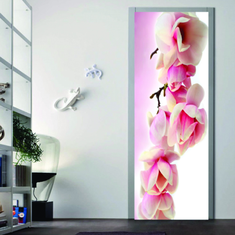 Αυτοκόλλητο πόρτας με Φύση με Ροζ λουλούδια